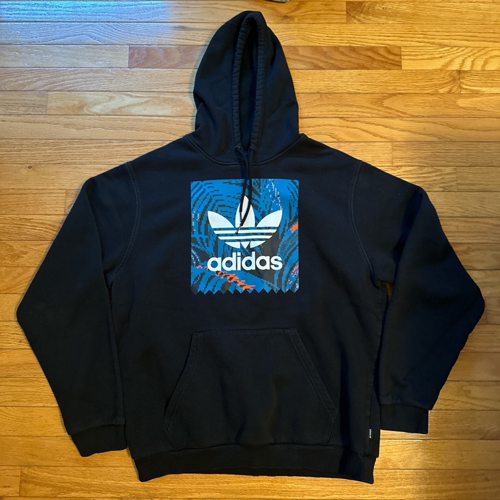 Adidas Black Hoodie with Blue Graphic